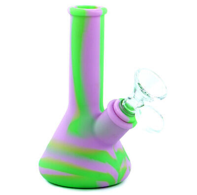 5" Silicone Purple Green Tobacco Mini Smoking Beaker Hookah Water Pipe Bong US