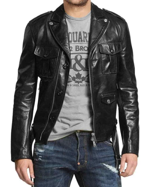 Moderno Completo Uomo Originale pelle D'Agnello Giacca Moto IN Nero Biker Club