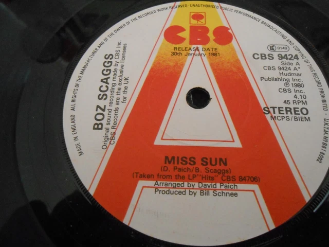 Boz Scaggs - "Miss Sun / Dinah Flo" - CBS 7"single DEMO