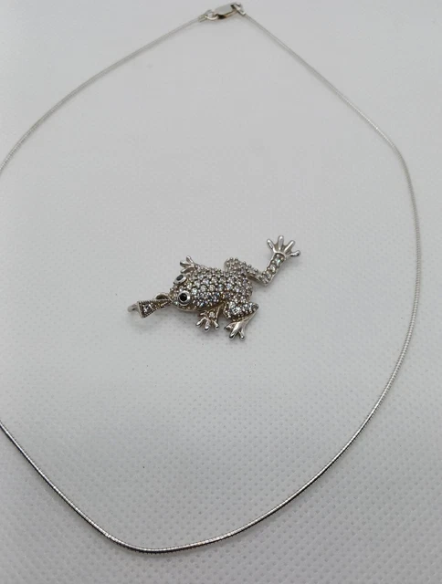 Sterlingsilber Omega Halskette Kette Strass 925 Frosch Anhänger gestempelt LESEN!