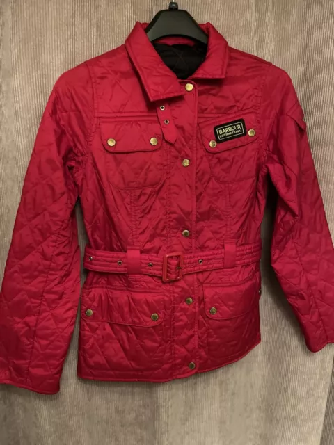 Barbour International Polarquilt Jacket Women’s Size UK10 Red Belted Coat