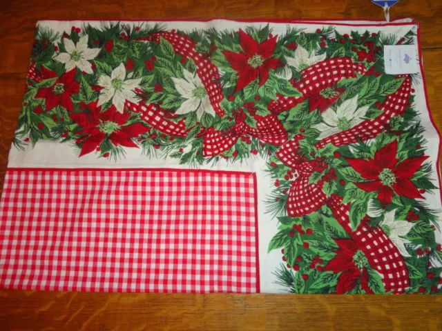 APRIL CORNELL TABLECLOTH CHRISTMAS COTTAGE RED GREEN GINGHAM BOWS  54" x 54" NEW