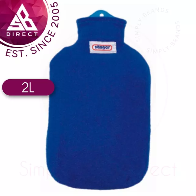 Sanger Hot Water Bottle With Blue Comfortable Removable Fleece Cover│Blue│2 Ltr