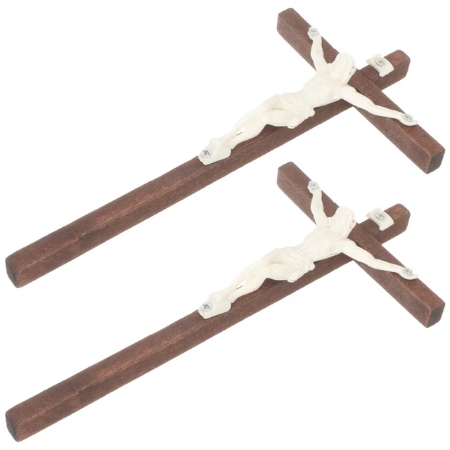 2 piezas de cruz de escritorio cruz cruz católica. Adorno de madera cruzada