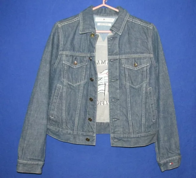 Vintage Retro Tommy Jeans Hilfiger Womens Size Small Blue Denim Jacket Button