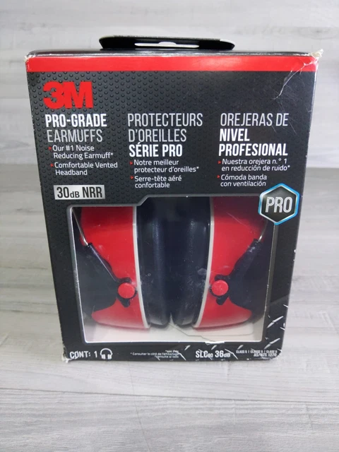 3M Pro-Grade Earmuffs, 30 dB NRR, Red, Adjustable Headband + Cushioning #90565