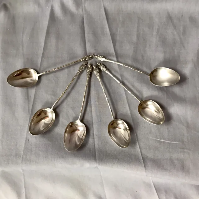Six Wang Hing Chinese Export Solid Silver Teaspoons. Antique. Figural Terminal
