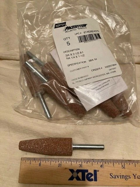 Norton Aluminum Oxide Vitrified Mounted Point Grinding Stones (5)  3/4" X 2 1/2"