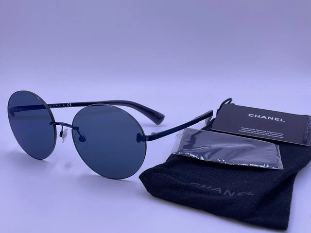 Chanel Ch4216 C.469/Z6 Quilted Runway Crosshatch Round Blue Authentic Italy