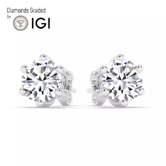 IGI,F/VS1, 4 CT ,Solitaire Lab-Grown Round Diamond Studs Earring, 18K White Gold