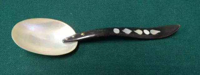 Ebony and Mother of Pearl Inlaid Horn Handle Caviar Spoon