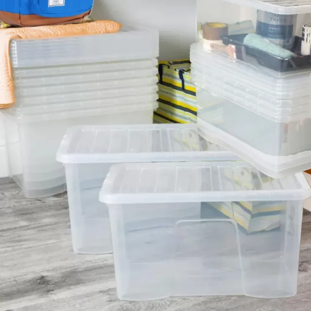 Clear Plastic Storage Boxes with Lids Stackable UK Made Box Home Office Kitchen 2