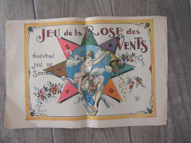 Gran Litografia Original 1920 Juego De La Rosa Del Viento