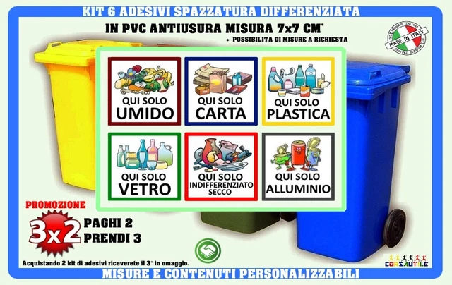 Set 3 Targhette Adesive Per Raccolta Differenziata | Adesivi Per Pattumiera E Contenitori Rifiuti | GERMAN TAPE - Foto 6