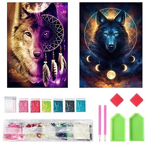 Mupack 2 Pcs DIY 5D Diamond Painting Full KitsWolf Crystal Rhinestone Embroid...