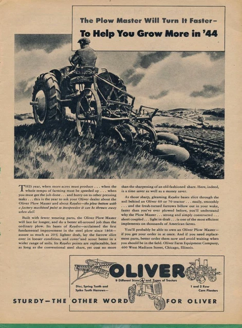 Magazine Ad - 1944 - Oliver Tractors - World War 2 - (#2)