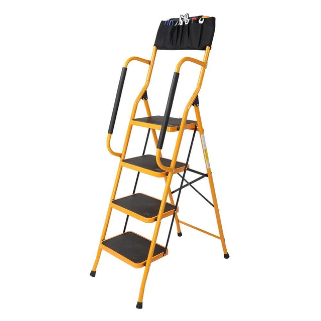 4 STEP LADDER With Safety Handrail Foldable Safety Non Slip Matt Safe ...