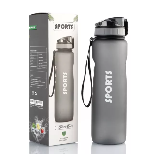 1L Sports Water Bottle Gym Travel Drinking Leakproof Bottle BPA Free. Durable