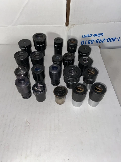 Lot of 20 Various Microscope Eyepieces Olympus, etc