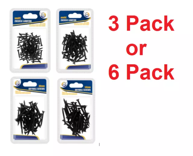 3 or 6 Pack Drywall Plasterboard Screws Bugle Head Coarse Thread Black Phosphate