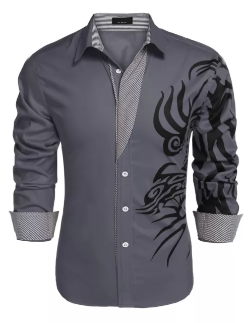 NWT! Coofandy Mens Print Button Down Dress Shirt Long Sleeve Casual - Large