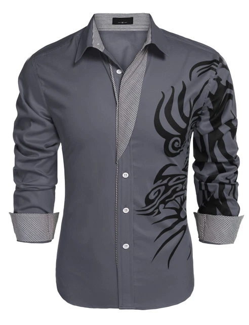 NWT! Coofandy Mens Print Button Down Dress Shirt Long Sleeve Casual - Large
