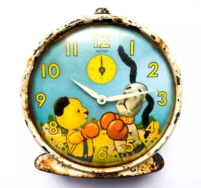 Vintage Sooty and Sweep Animated Moving Boxing Glove Alarm Clock By Smiths