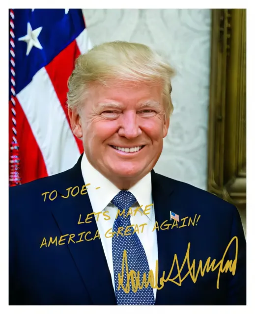 Personalized President Donald Trump Message Gold Autograph 8X10 Custom Photo