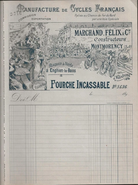 Ancienne Facture Papier a entète Ancien Vélo CYCLES TENDIL