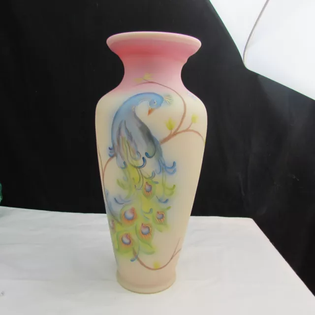 Fenton Burmese Regal Peacock Hand Painted Vase Special Order LE 2007 W475