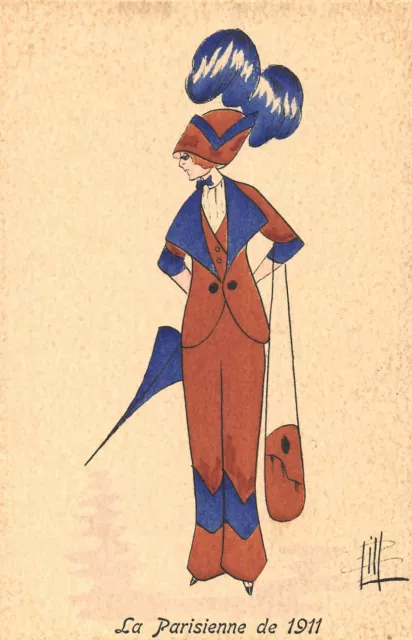 Cpa Illustrator Art Nouveau Sign Bill Femme La Parisienne De 1911 N°31