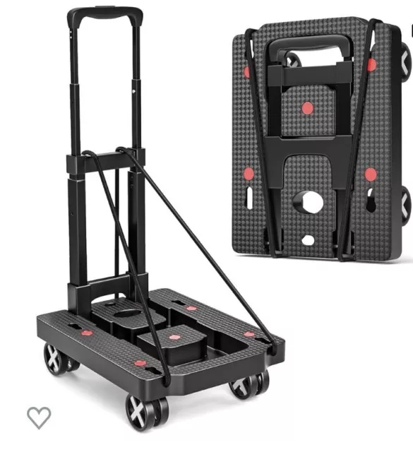 Folding Hand Truck Dolly,  Foldable Luggage Cart with 360° Rotate Wheels and Ela