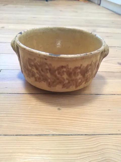 Ancien pot en terre cuite vernissée jaune et marron XIXe Sud de la France