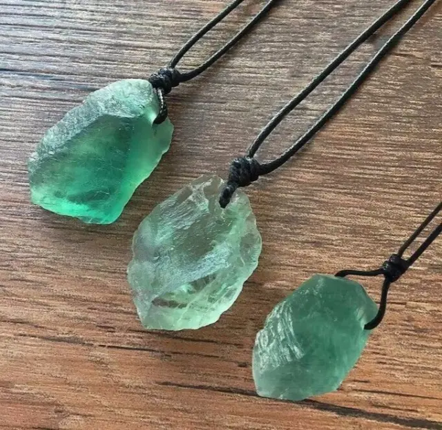 Raw Fluorite Crystal Pendant Healing Reiki Women Girls Men Necklace Amulet Gifts