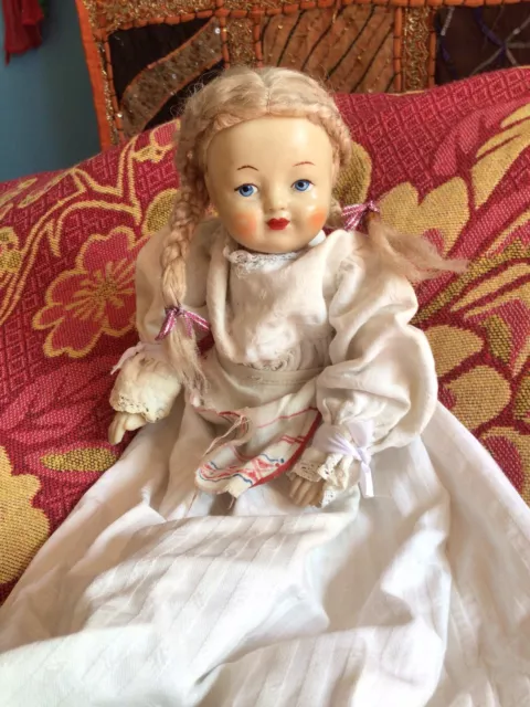 Vintage 11 Inch Plastic Doll  Gorgeous Face And Hair