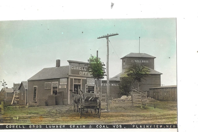 Color Tinted Rppc Real Photo Plainview Ne Correll Bros Lumber Grain Coal Yards