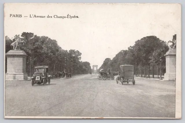 Paris France, Avenue des Champs-Elysees, 1910s, Vintage Postcard