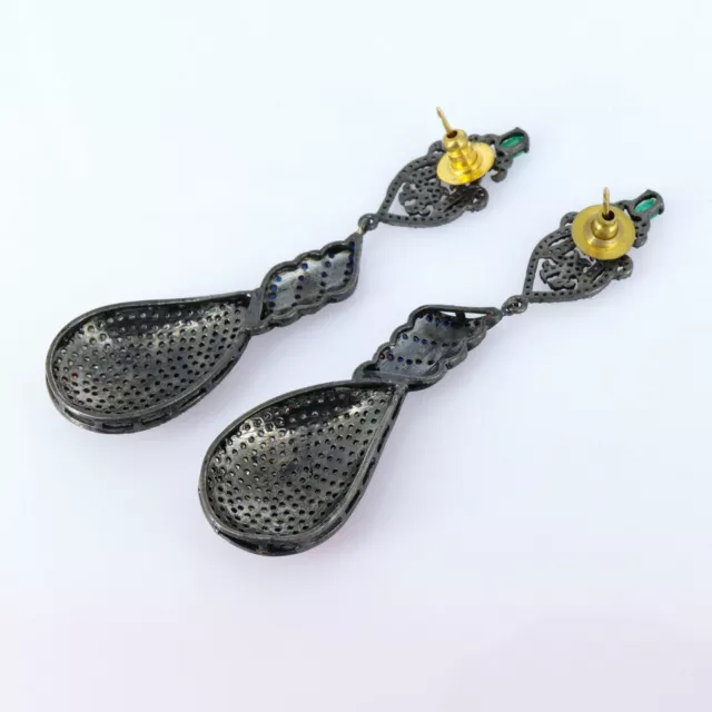 Earrings Gold & Silver Emerald Sapphire & Diamond fashionable jewelry 3