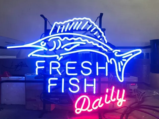 Fresh Fish Daily Seafood Open 20"x16" Neon Light Sign Lamp Bar Open Wall Decor