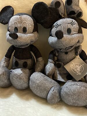 Disney Parks Exclusive Gray Denim Mickey And Minnie Mouse 13" Plush New Set