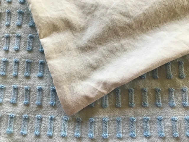 pr. blue MORGAN JONES BUTTONHOLE PATTERN vint chenille pillowcases19"X26"zippers