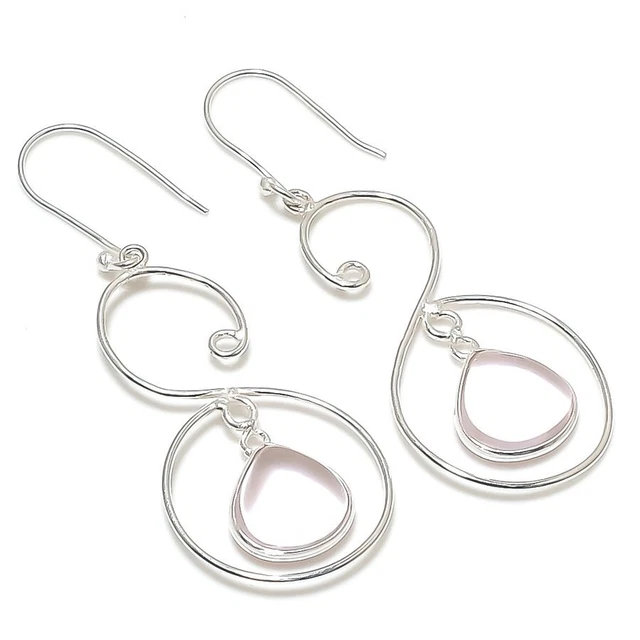 Rose Quartz Gemstone Handmade 925 Sterling Silver Jewelry Earring 2.44" g920