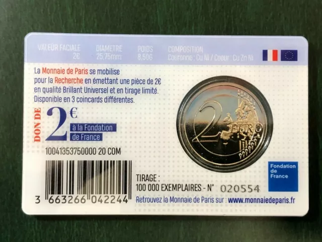 FRANCIA TRIS 2 Euro COMMEMORATIVO 2020 COIN CARD HEROS RICERCA MEDICA 2