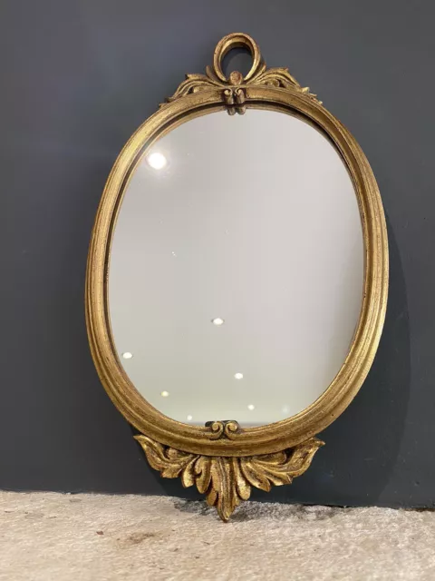 Miroir Ovale Mural Ancien Glace avec Cadre Doré Décor Feuillage 34cm Décoration