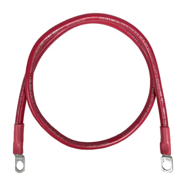 Marine Battery Cable, 4 AWG, Tinned Copper w/ Red PVC, 36" Length, 5/16" Lugs