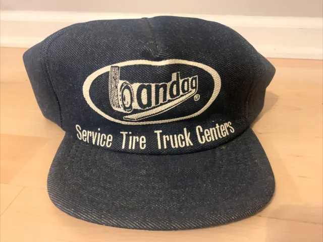 Vintage Bandag Service Tire Truck Centers Snap Back Trucker Hat All Foam / Denim