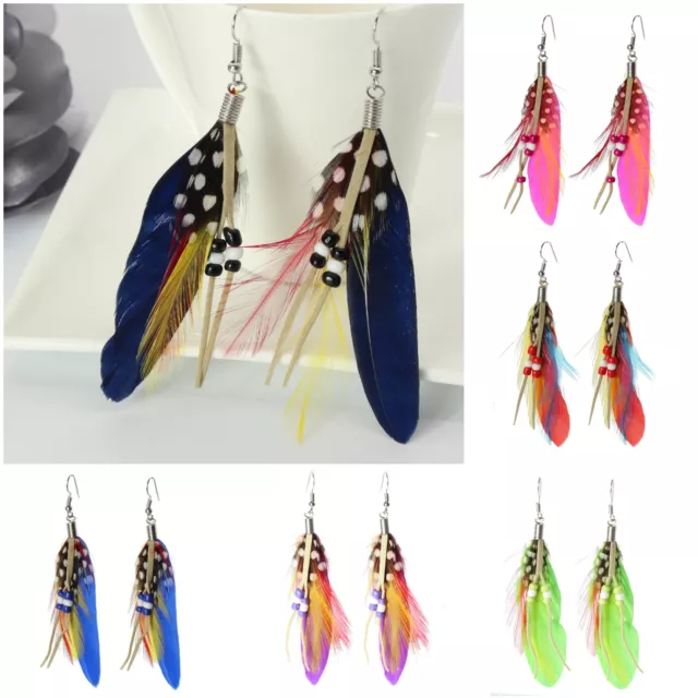 Feder Ohrringe Ohrstecker Earring  pailletten Boho Vintage Indianer Look Hippie