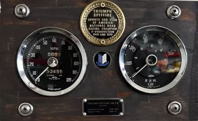 1960's Triumph Spitfire Tachometer & MGB Speedo Cluster: Unique Display Piece