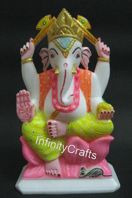 27.9cm Lord Ganesha Statue Fait à la Main Blanc Pierre Bappa pour Mariage Cadeau