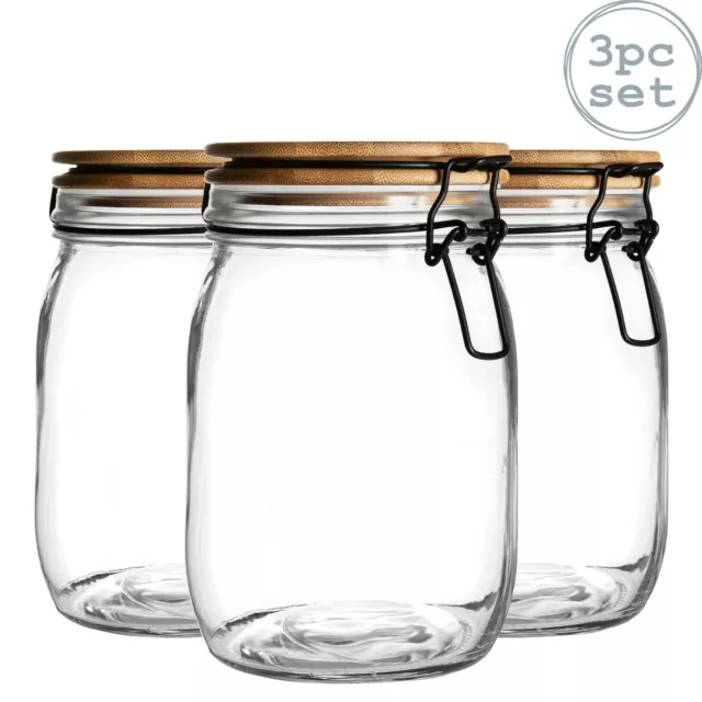 3x Couvercle Clip bois stockage Jars alimentaire Cuisine 1 litre Joint Blanc